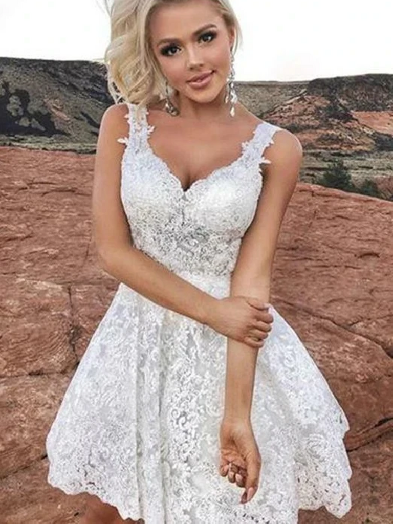 A Line Sweetheart Neck Cute White Lace ...